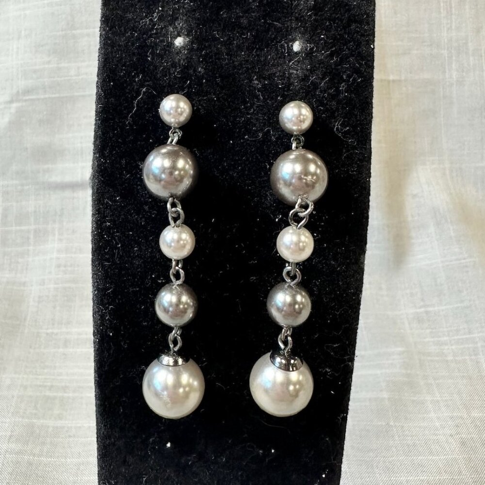 Silver and Gray Tone Pearl Drop Earrings